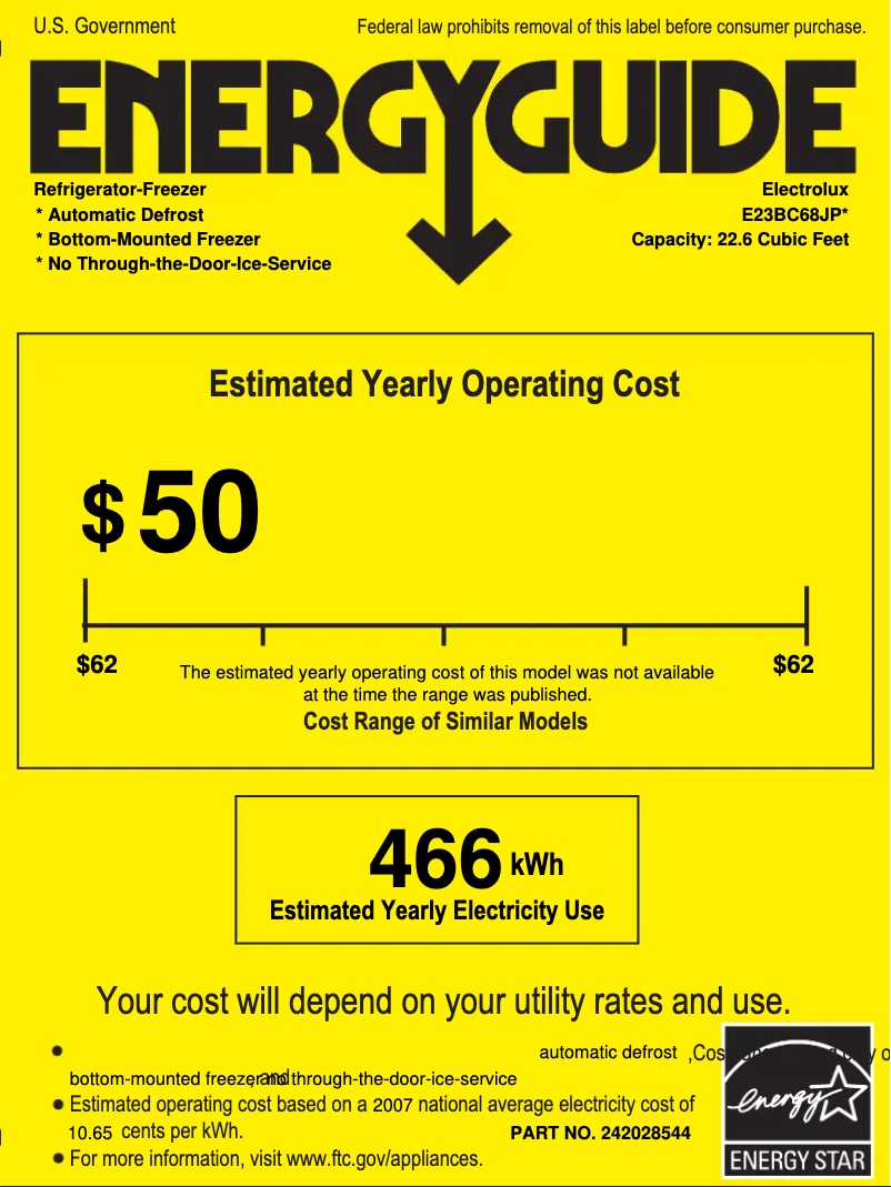 Page 1 de la notice Label énergétique Electrolux E23BC68JP