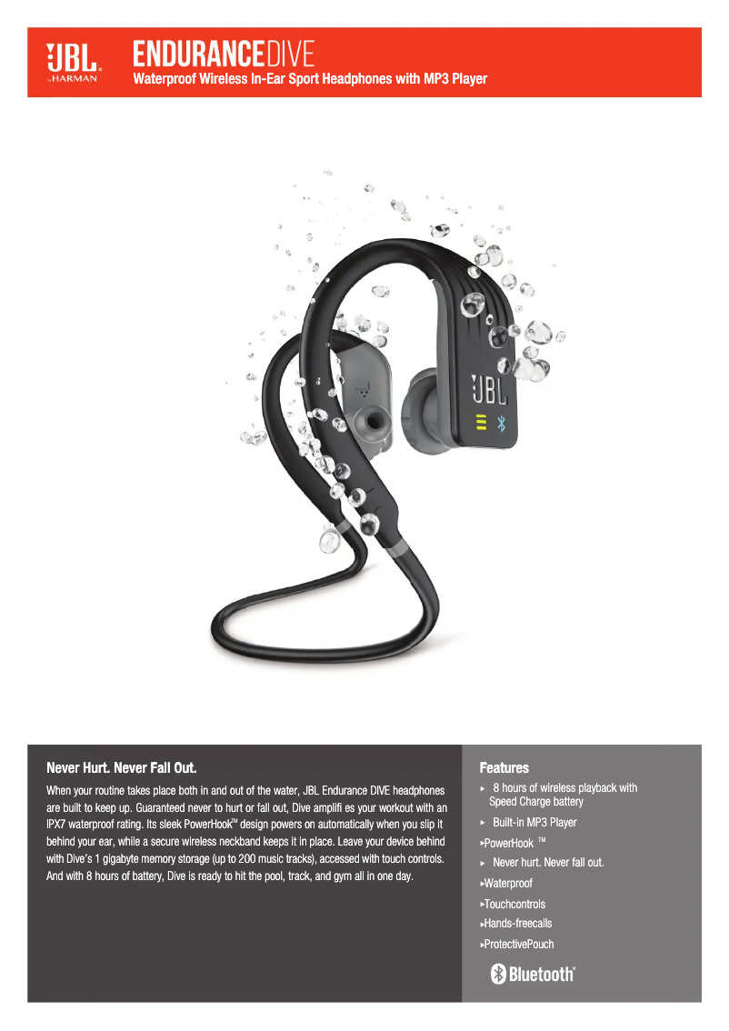 Page 1 de la notice Fiche technique JBL Endurance Dive