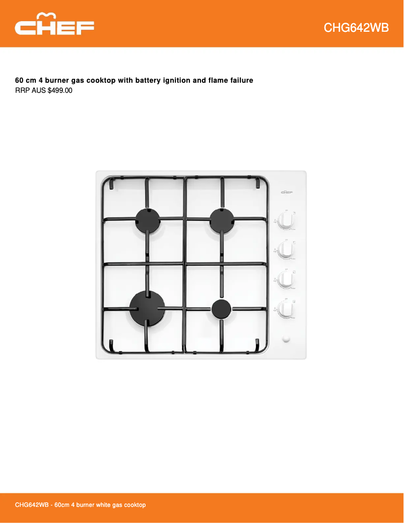 Page 1 de la notice Fiche technique Chef CHG642WB