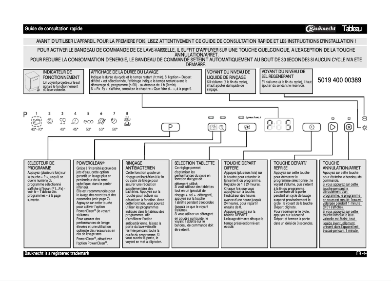 Page n°1 - Manuel utilisateur Bauknecht GSX K8254