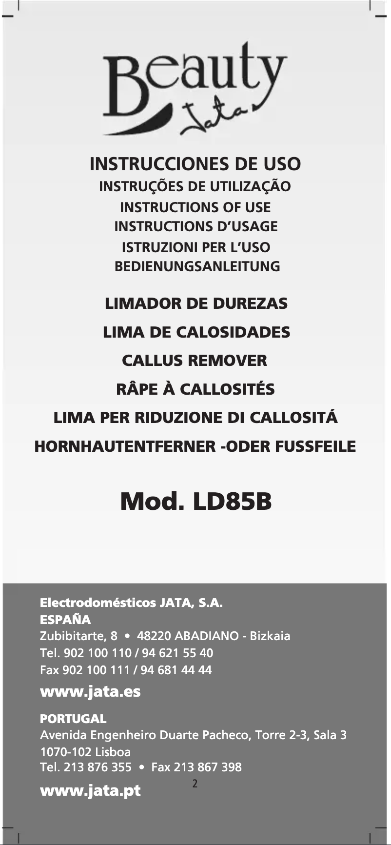 Page 1 de la notice Manuel utilisateur Jata LD85B