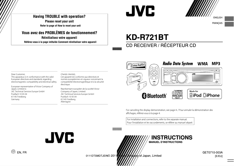 Imagen de la primera página del manual del dispositivo KD-R721