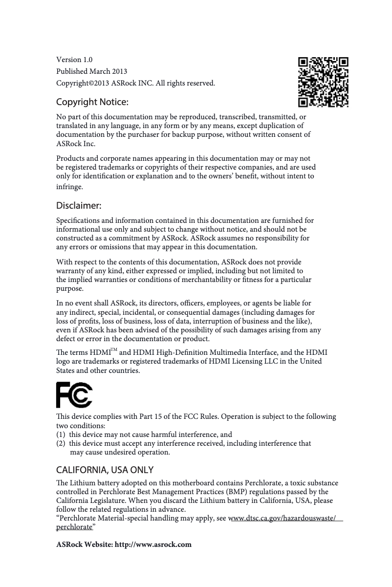 Page n°1 - Manuel utilisateur Asrock Fatal1ty Z87 Professional
