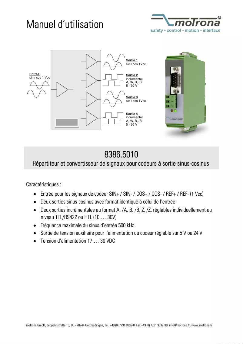 Page 1 de la notice Manuel utilisateur Motrona 8386.5010
