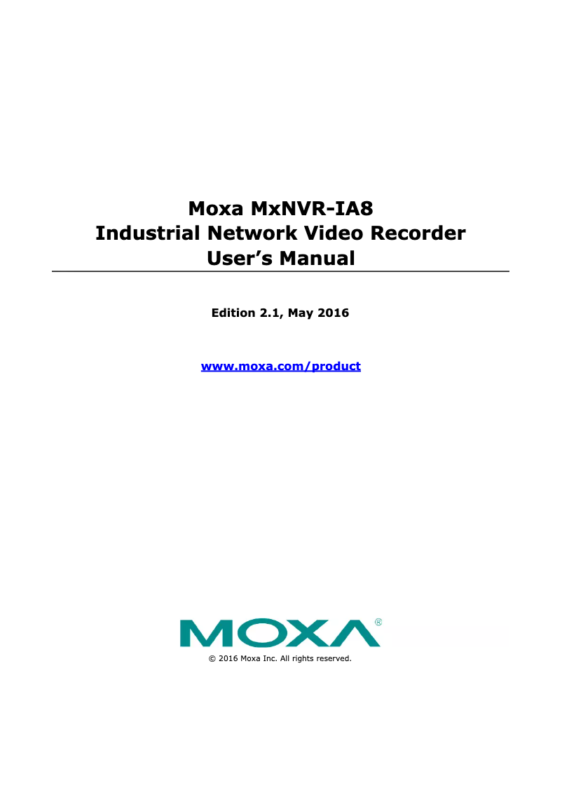 Page n°1 - Manuel utilisateur Moxa MxNVR-IA8