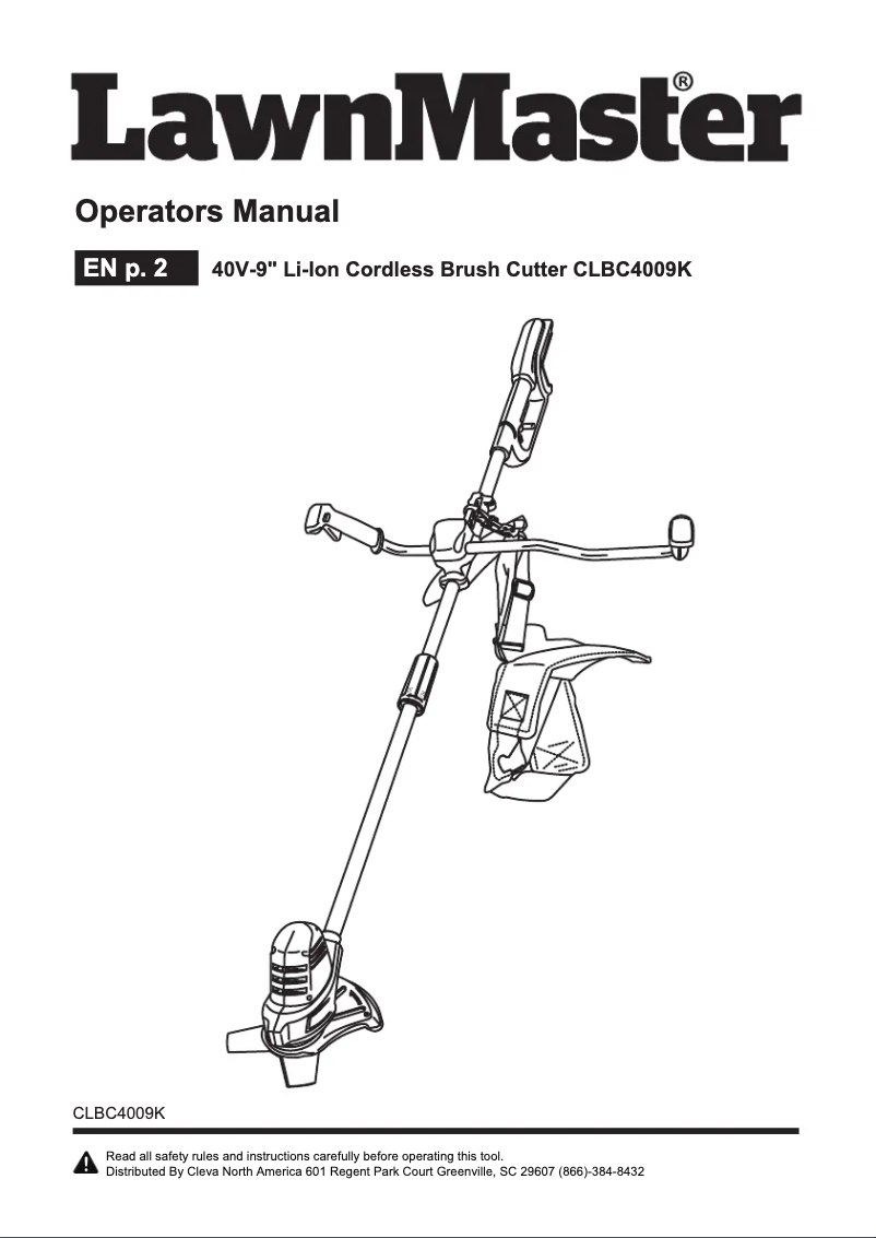 Page n°1 - Manuel utilisateur LawnMaster CLBC4009K