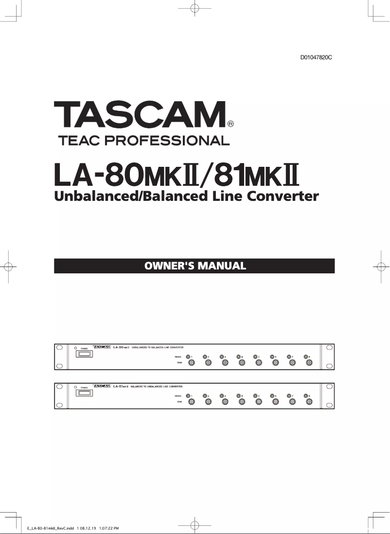 Page 1 de la notice Manuel utilisateur Tascam LA-80MKII