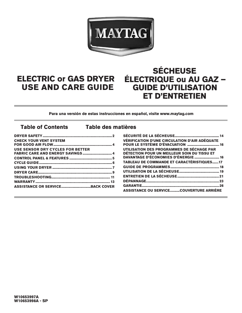 Page 1 de la notice Manuel utilisateur Maytag MGDX6STBW