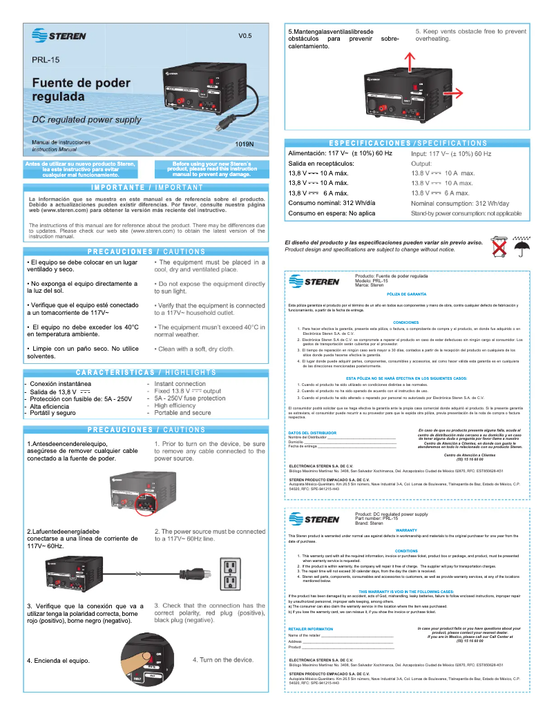 Page 1 de la notice Manuel utilisateur Steren PRL-15