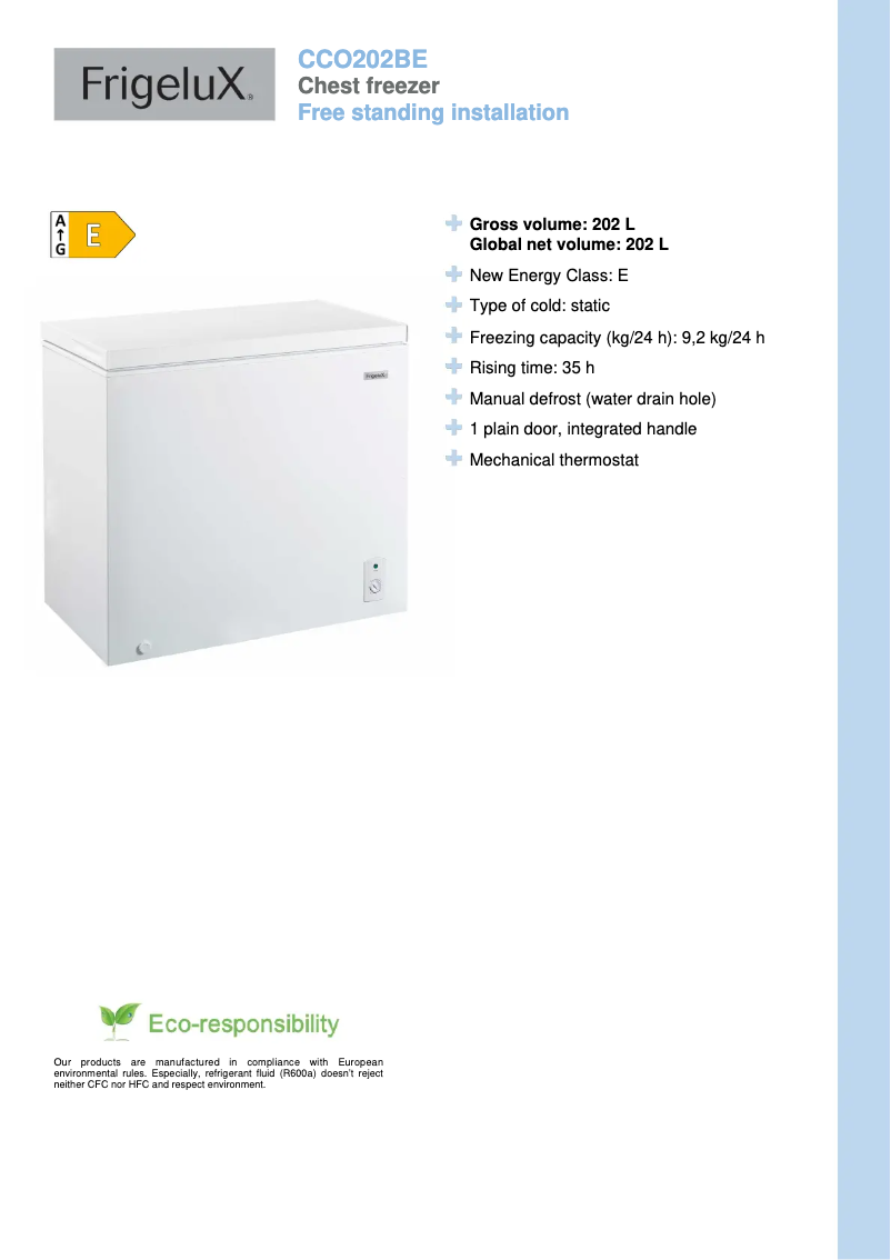 Página 1 del manual Etiqueta energética FrigeluX CCO202BE