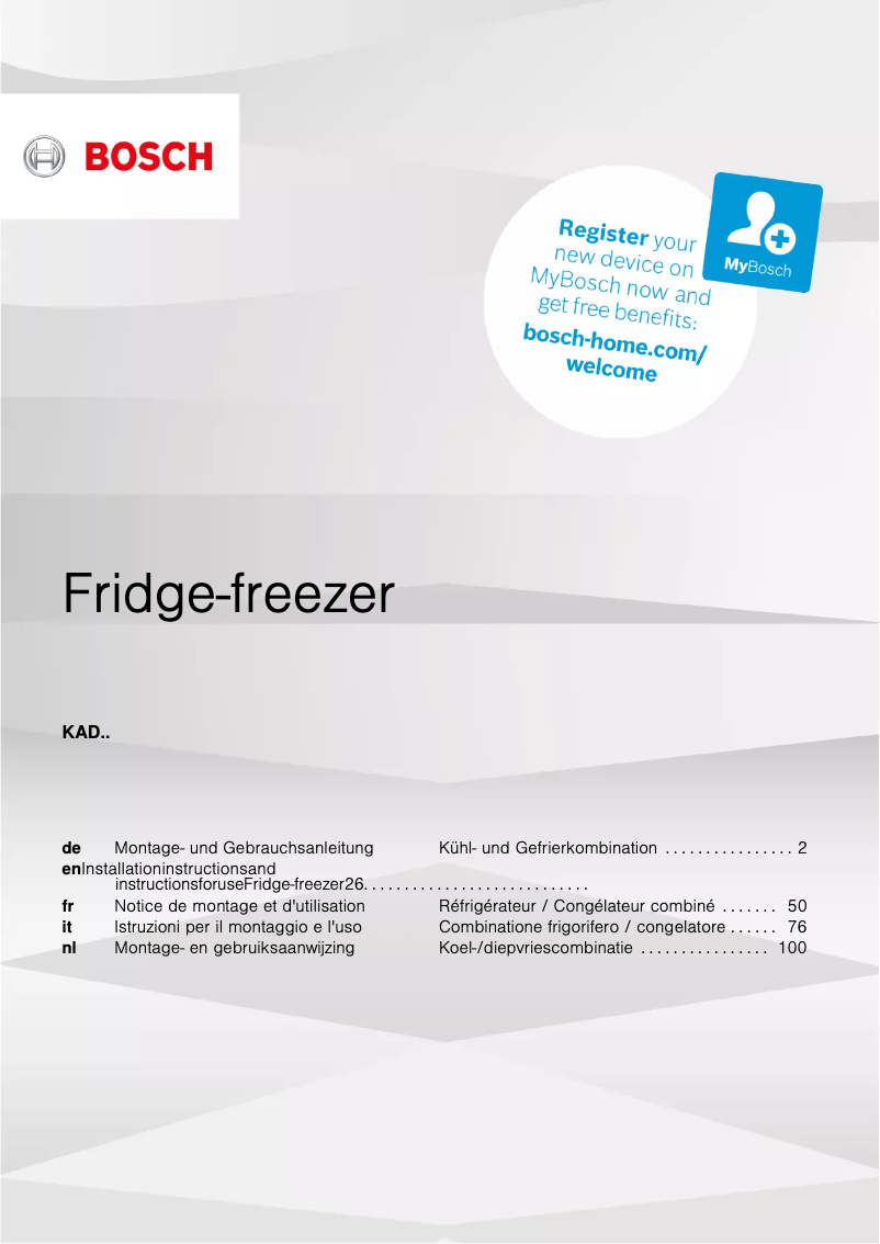 Page 1 de la notice Manuel utilisateur Bosch KAD93ABEP
