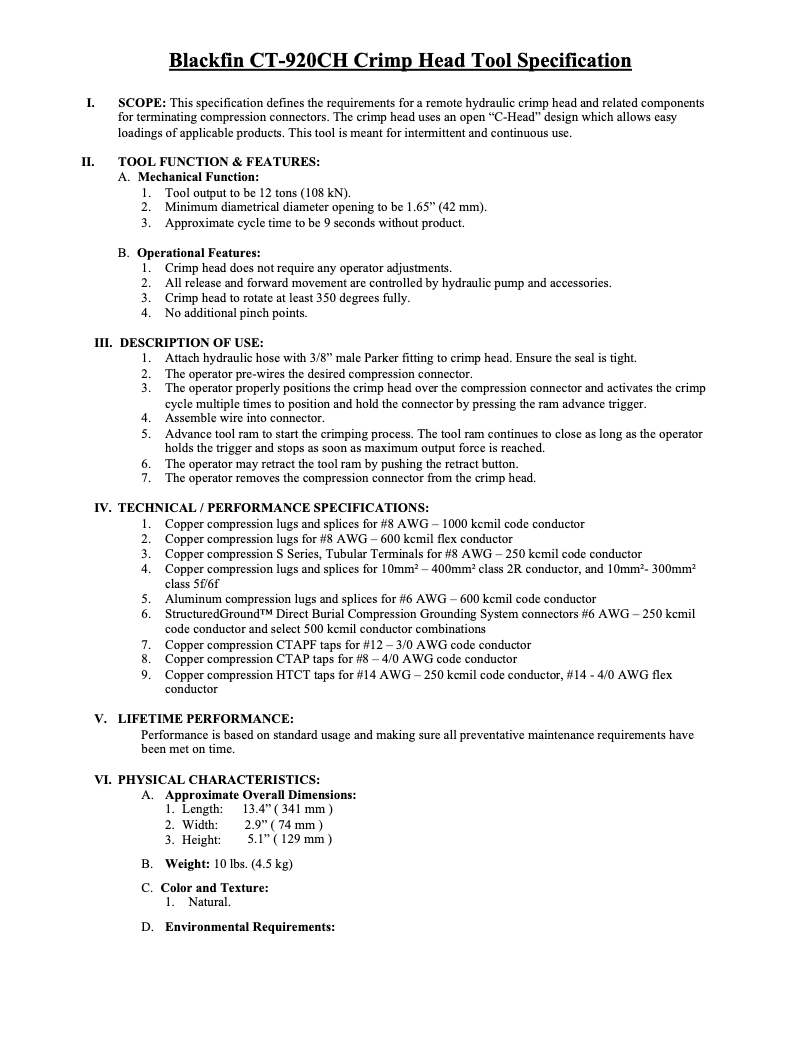 Page n°1 - Fiche technique Panduit CT-920CH