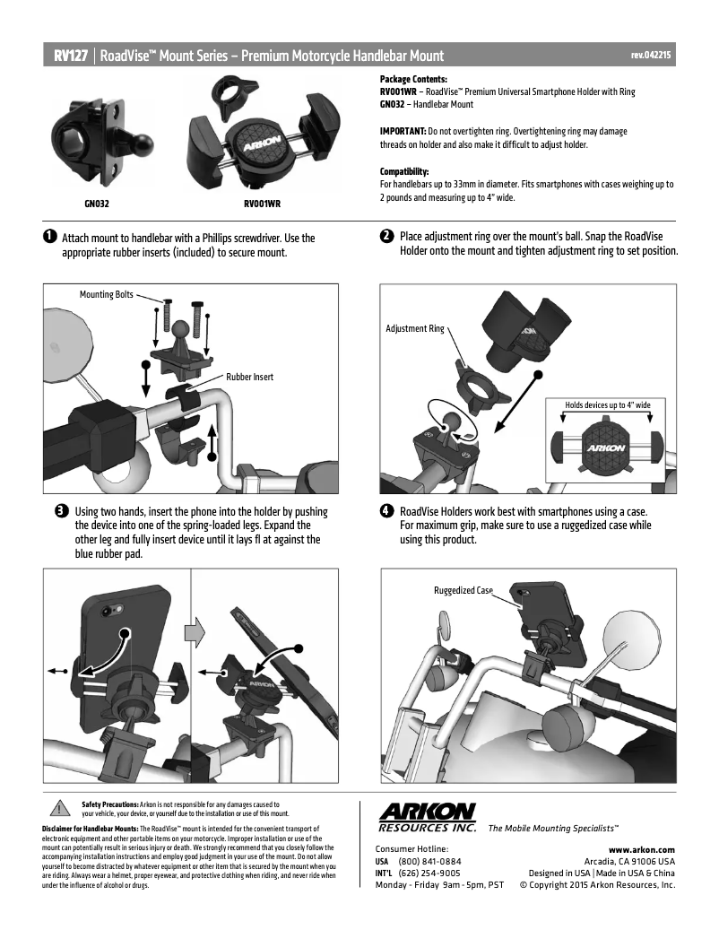 Page 1 de la notice Manuel utilisateur Arkon RV127