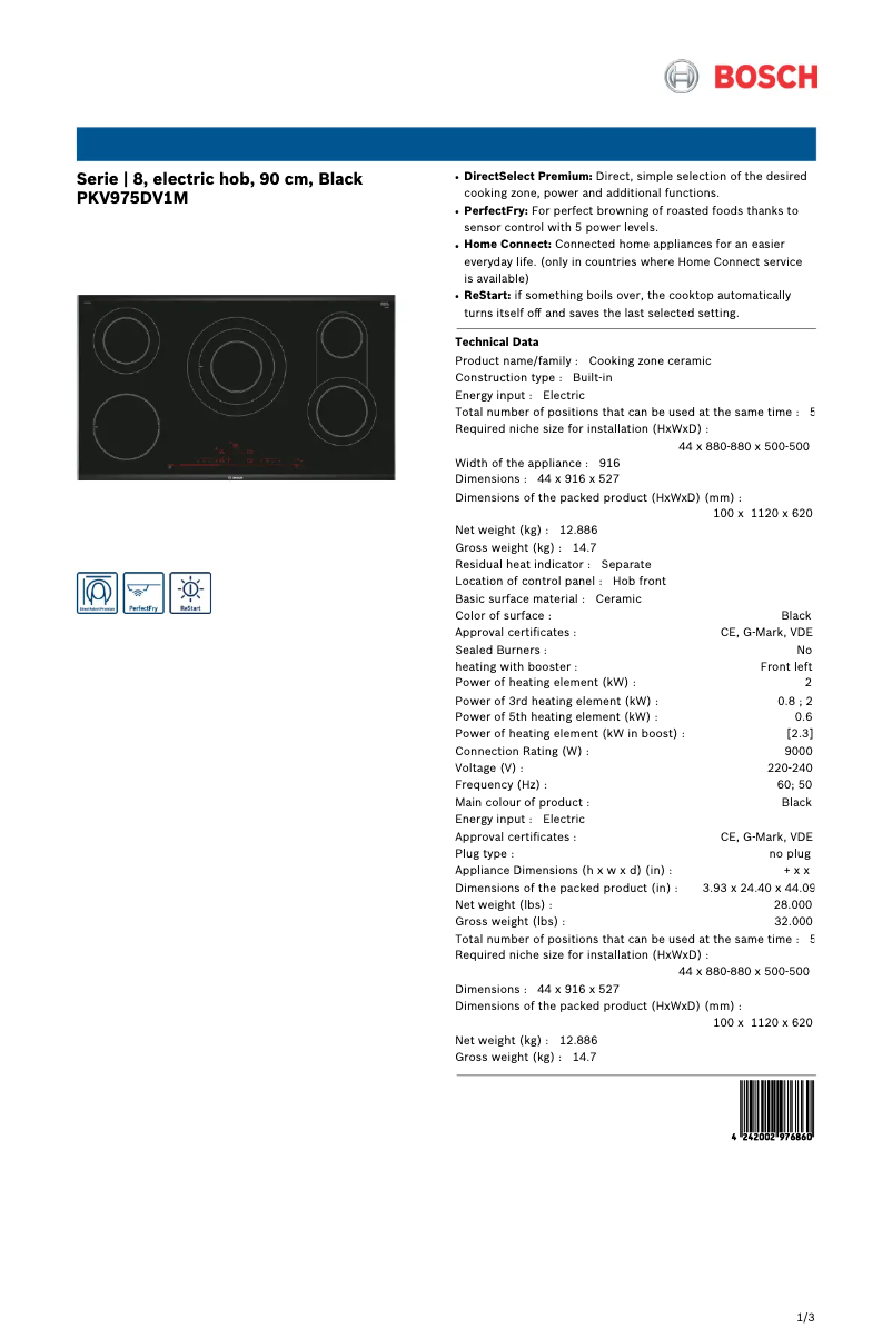 Imagen de la primera página del manual del dispositivo PKV975DV1M