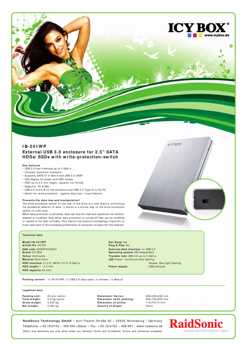 Página 1 del manual Ficha técnica Icy Box IB-241WP