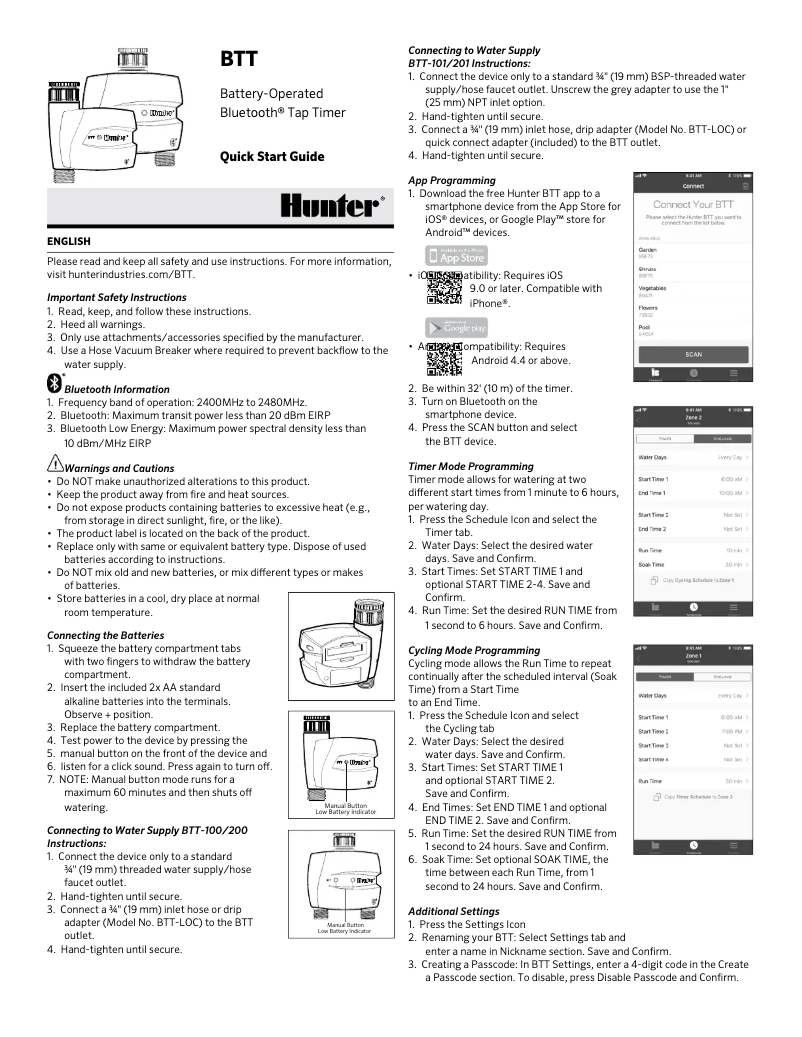 Image de la première page du manuel de l'appareil BTT 101