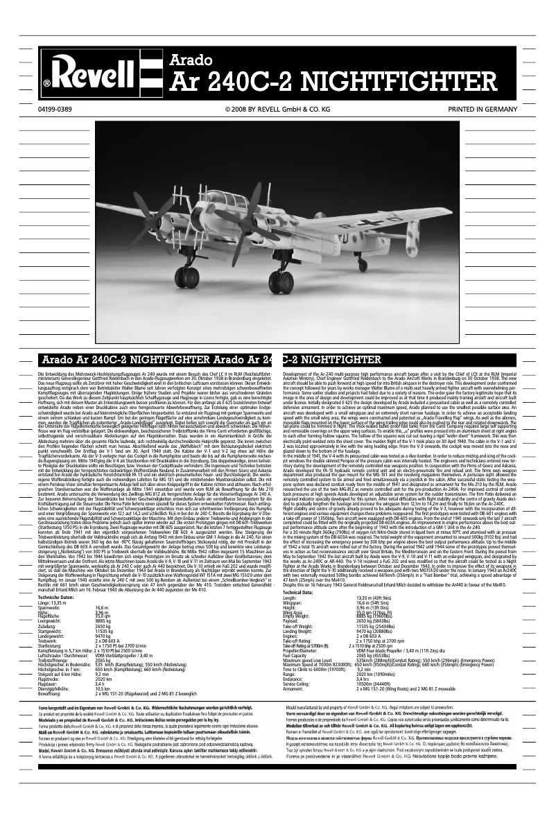 Page n°1 - Manuel utilisateur Revell Arado Ar 240 C-2 Nightfighter