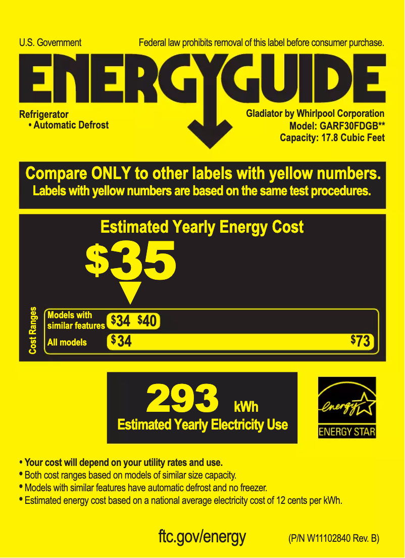 Page n°1 - Label énergétique Gladiator GARF30FDGB