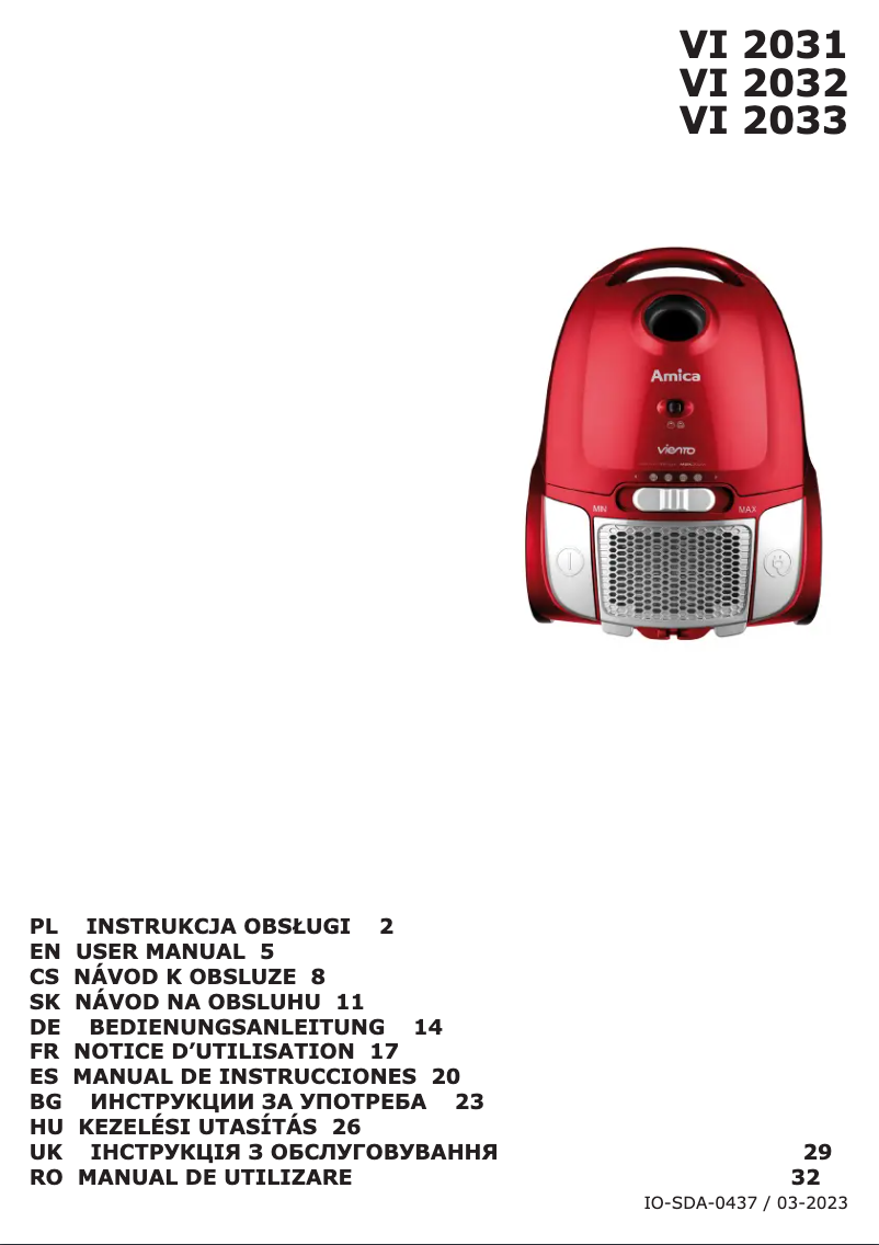 Page n°1 - Manuel utilisateur Amica Viento VI 2031