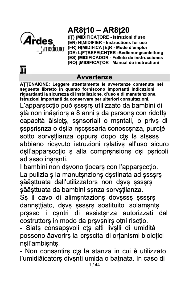 Page 1 de la notice Manuel utilisateur Ardes AR8U10