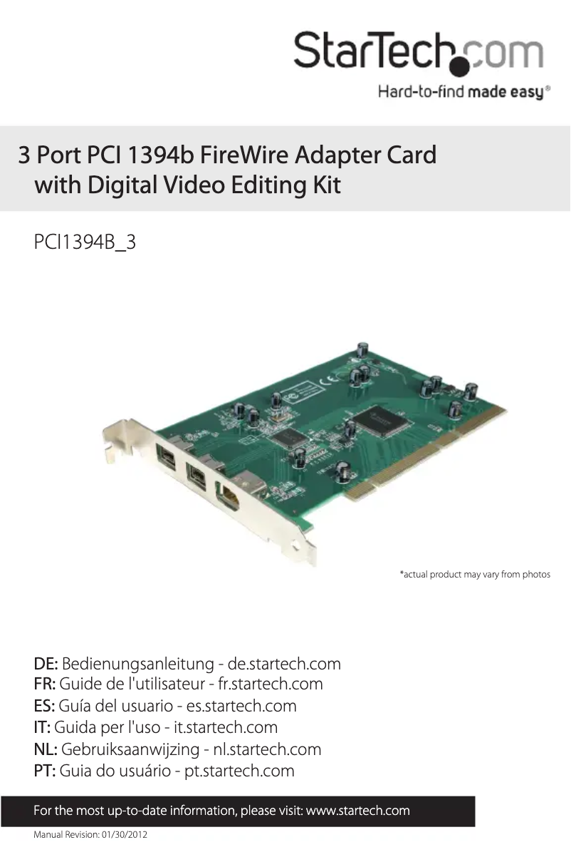 Page 1 de la notice Manuel utilisateur StarTech.com PCI1394B3star