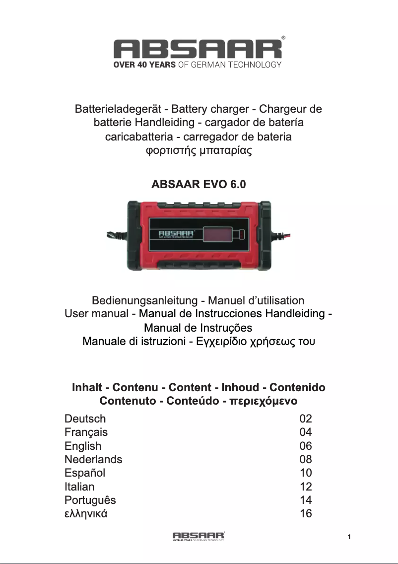 Page n°1 - Manuel utilisateur Absaar EVO 6.0