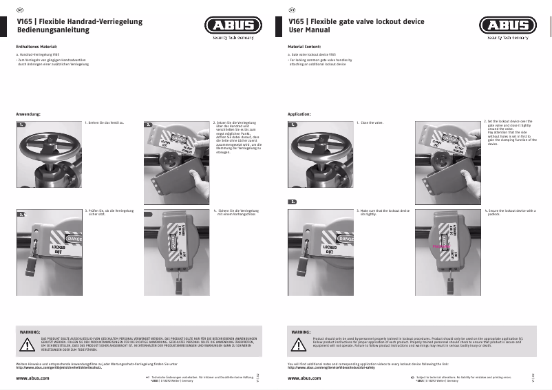 Page 1 de la notice Manuel utilisateur Abus V165