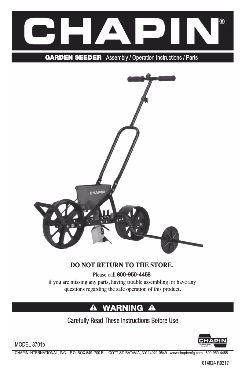Image de la première page du manuel de l'appareil Garden Seeder W 6 Seed Plates 8701B