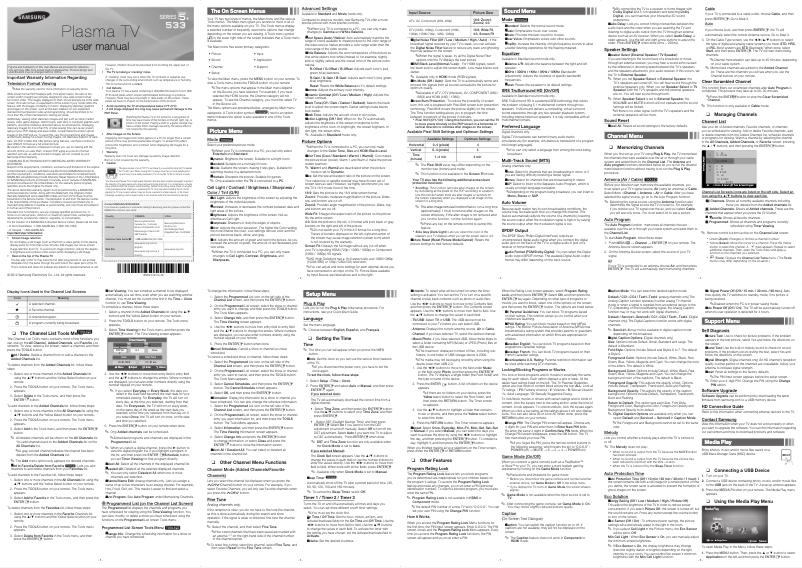 Page 1 de la notice Manuel utilisateur Samsung PN64E533D2F