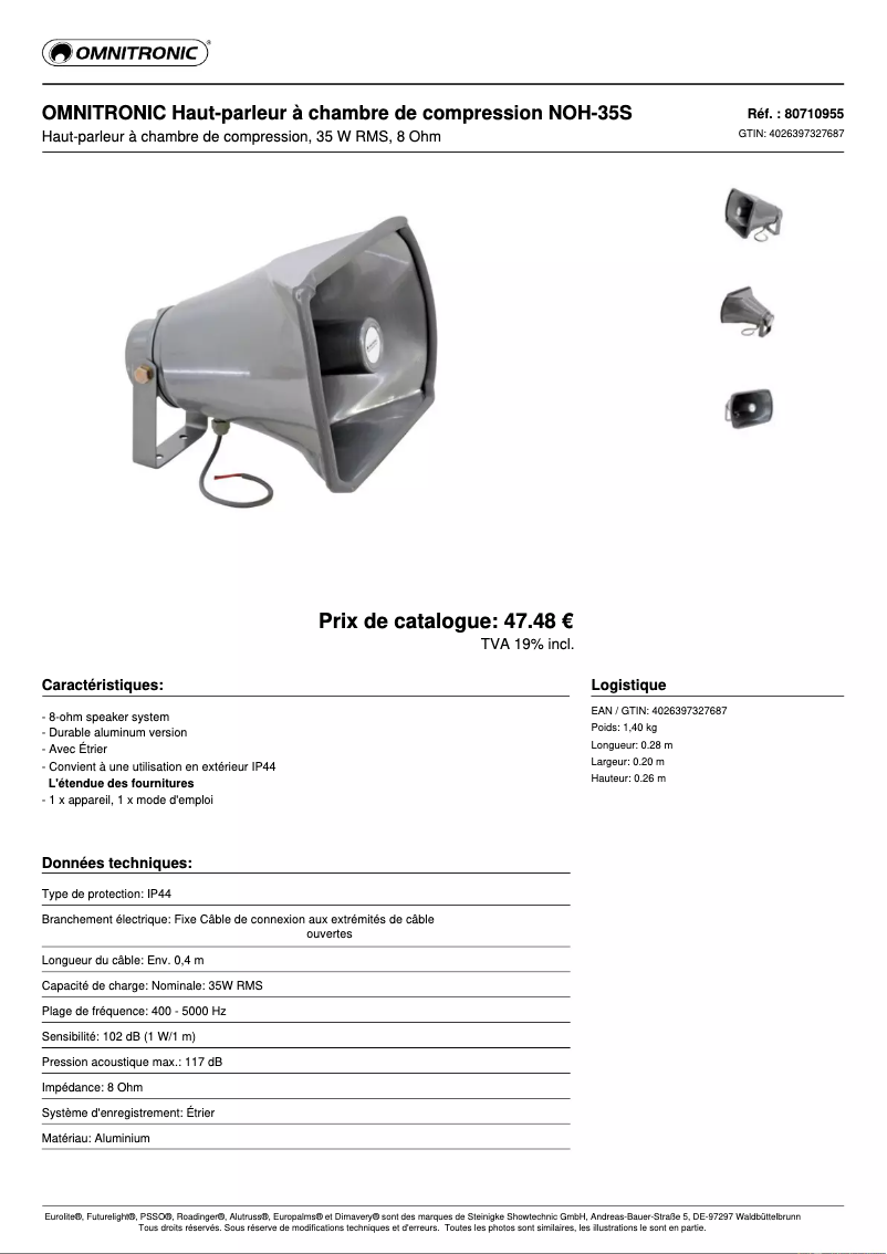 Page n°1 - Fiche technique Omnitronic NOH-35S