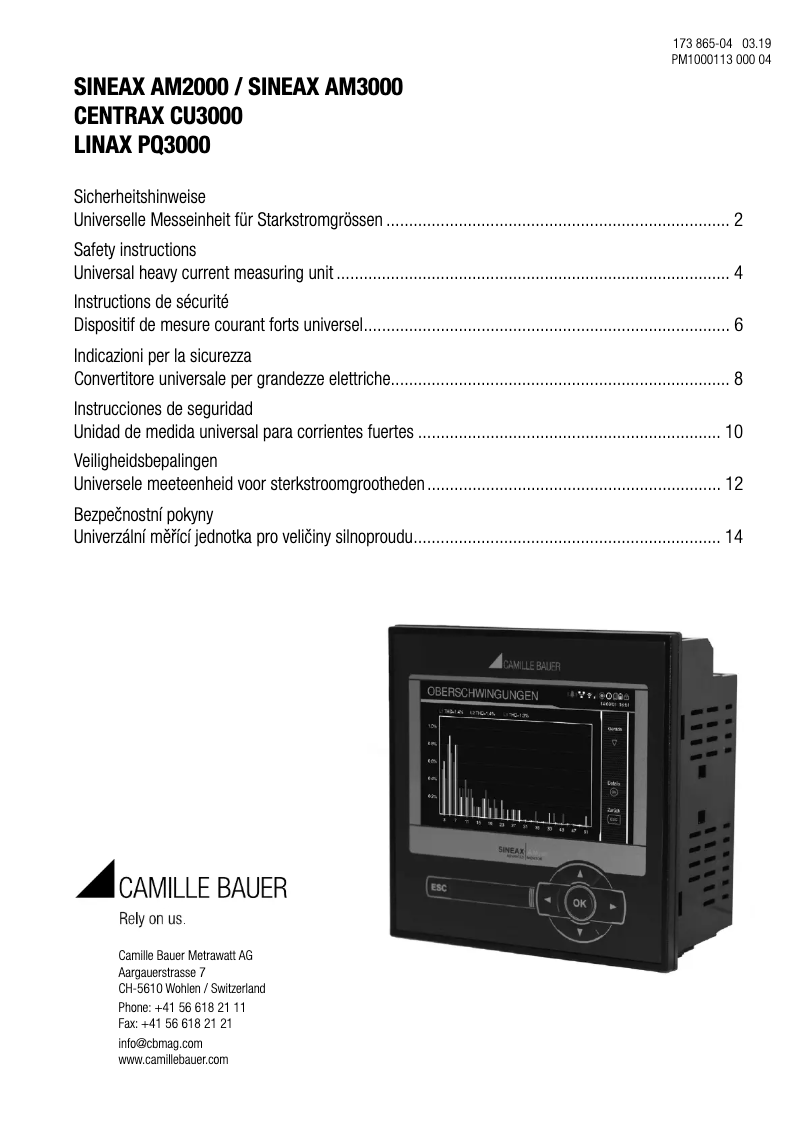 Page n°1 - Instructions / montage Camille Bauer SINEAX AM3000