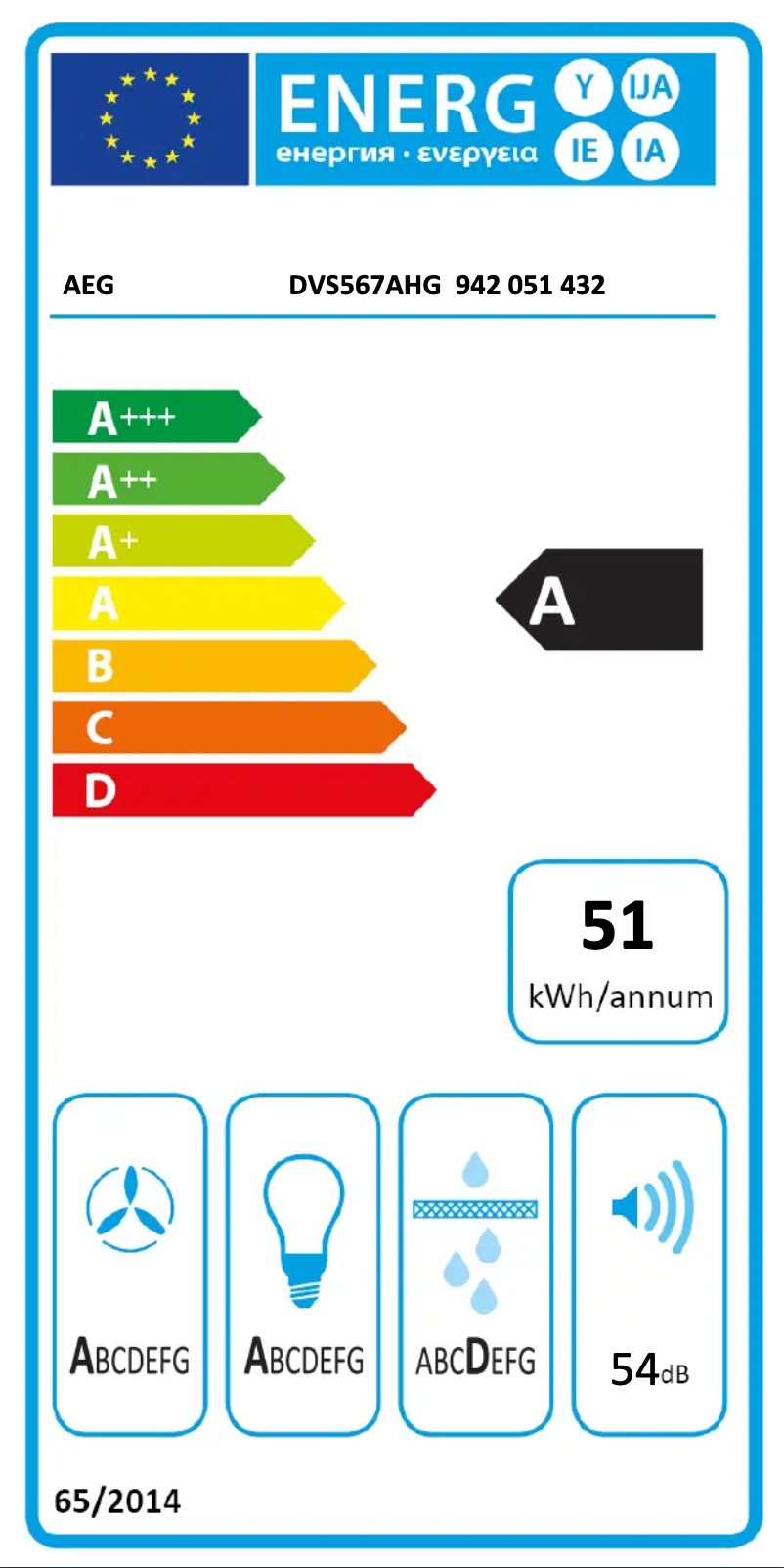 Page n°1 - Label énergétique AEG DVS567AHG