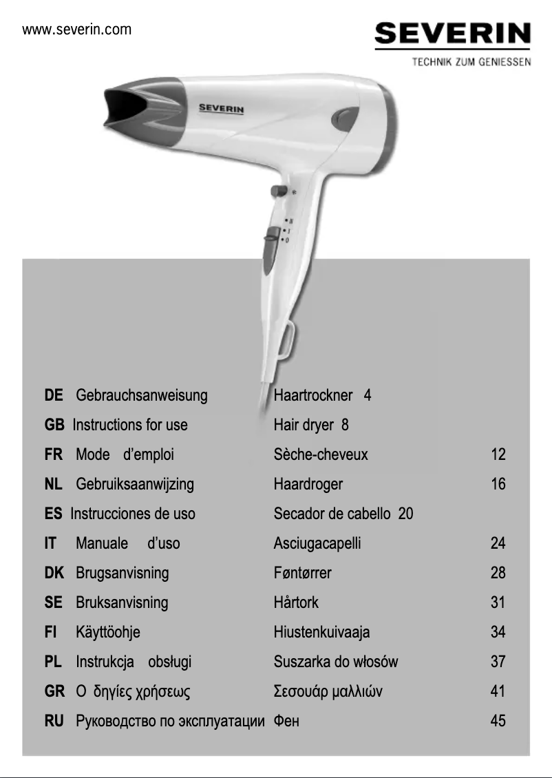 Page n°1 - Manuel utilisateur Severin HT 0164