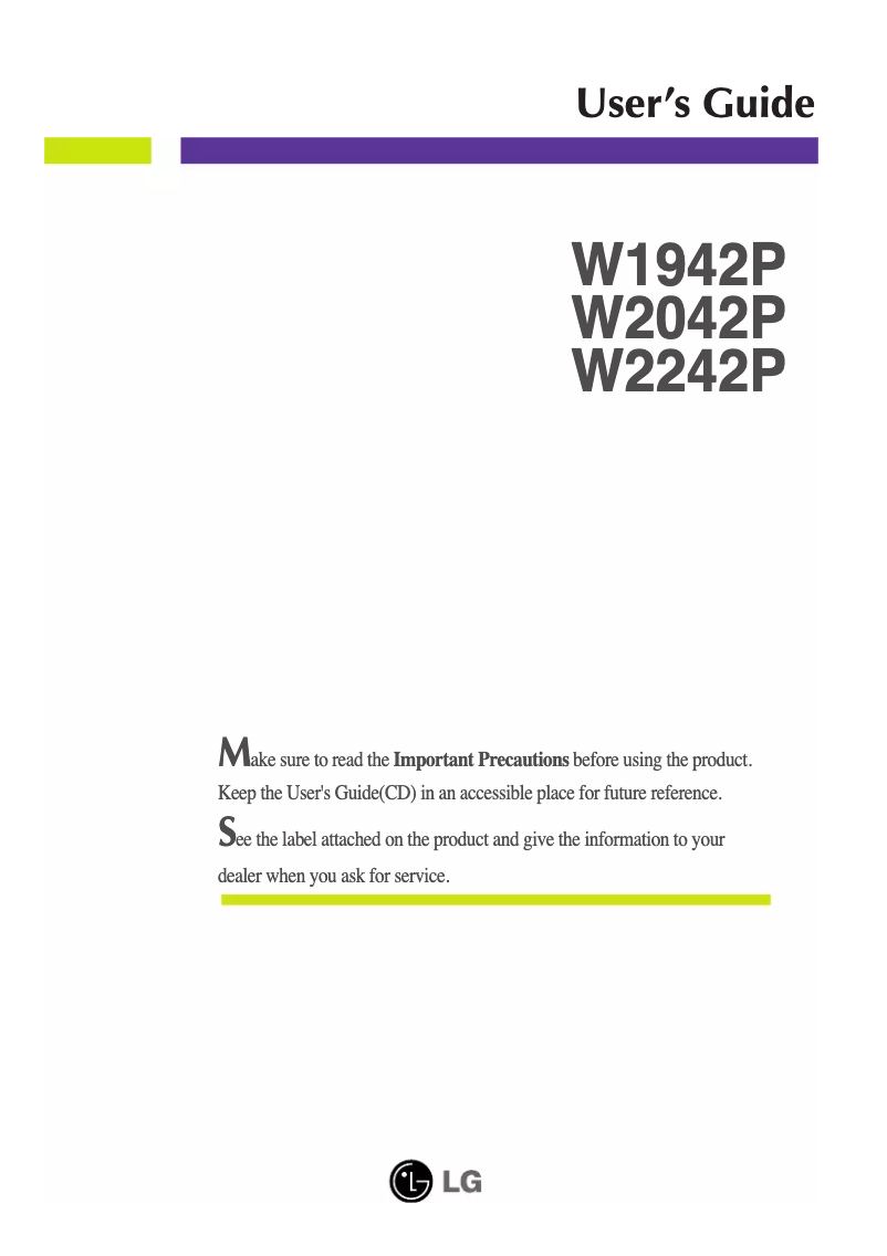 Page 1 de la notice Manuel utilisateur LG W2042P-SF