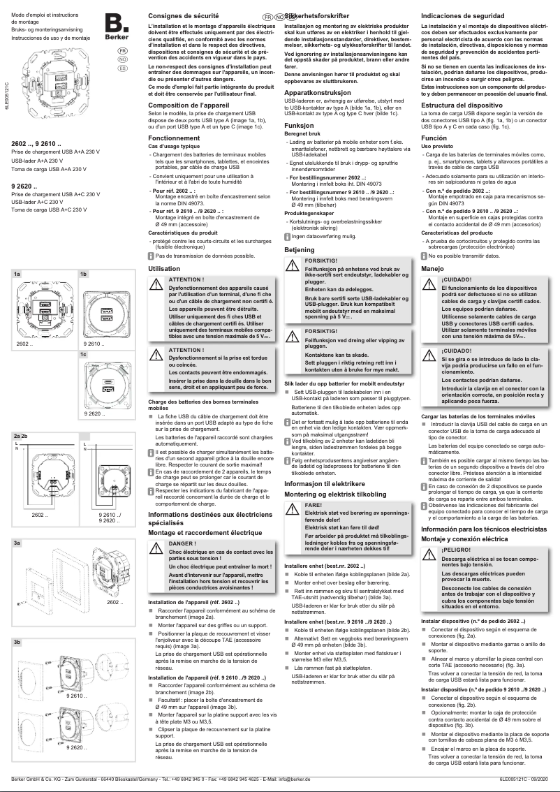 Page 1 de la notice Instructions / montage Berker 926102509