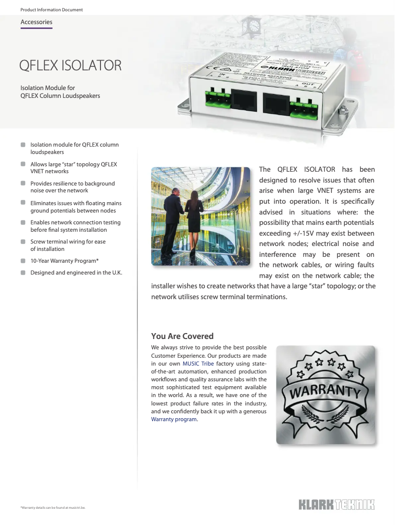Page n°1 - Fiche technique Klark Teknik Qflex Isolator