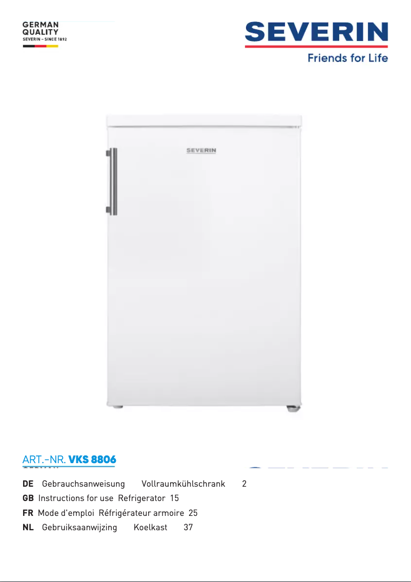 Page n°1 - Manuel utilisateur Severin VKS 8806