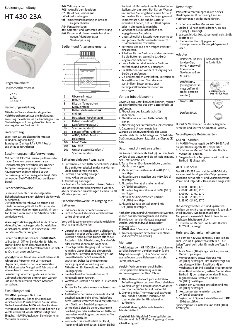 Image de la première page du manuel de l'appareil HAT 430-23A