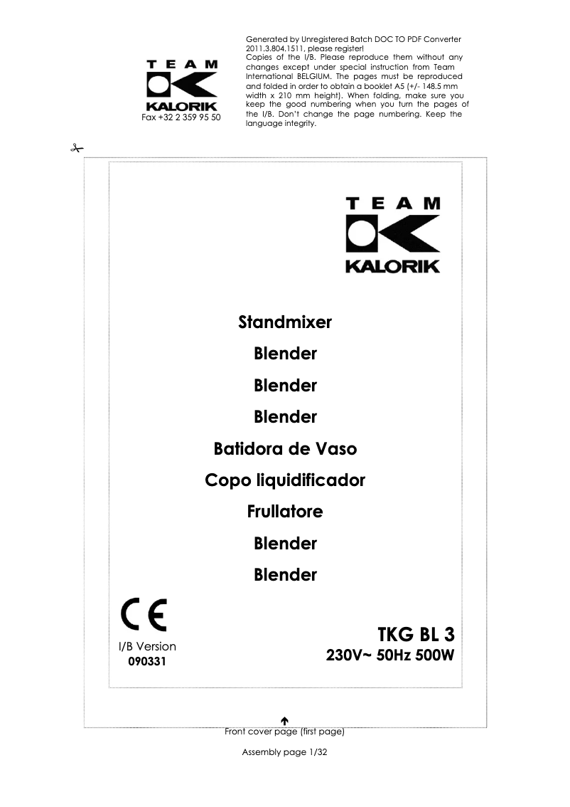Imagen de la primera página del manual del dispositivo TKG BL 3