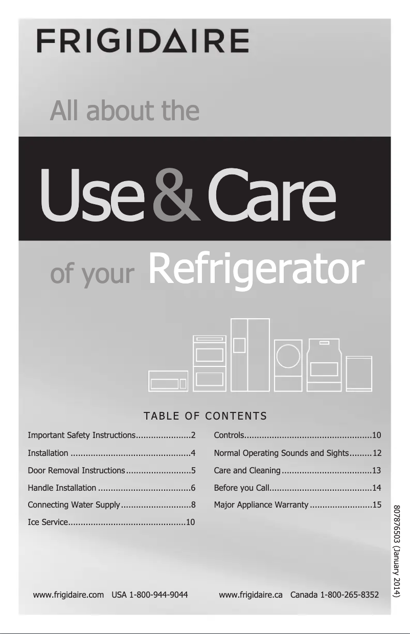 Page n°1 - Manuel utilisateur Frigidaire LGHT1837NF