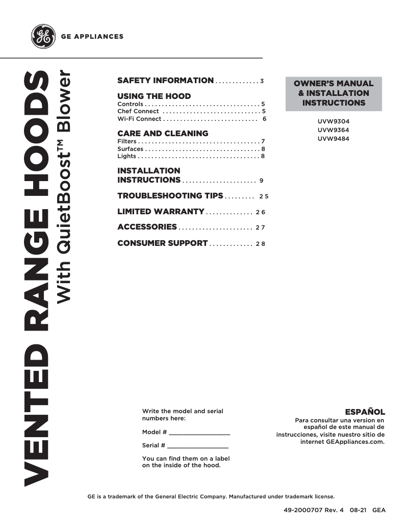 Page 1 de la notice Guide d'installation GE UVW9484SPSS