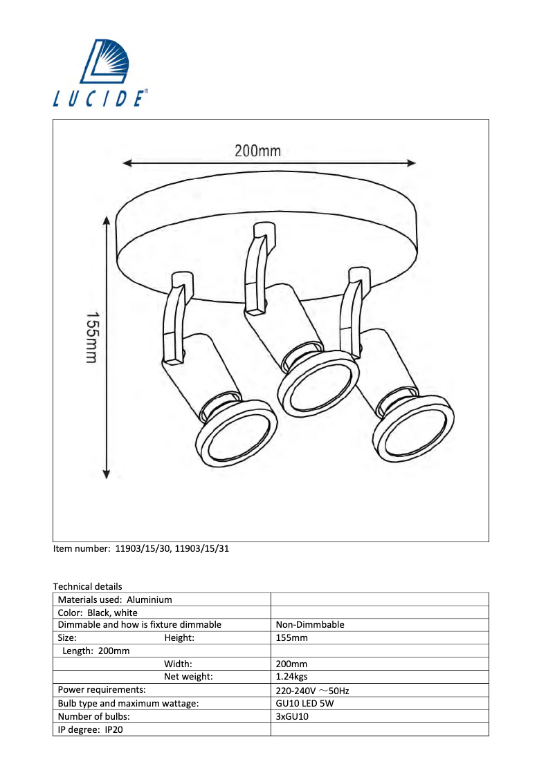 Page n°1 - Manuel utilisateur Lucide Jaster 11903/15/31