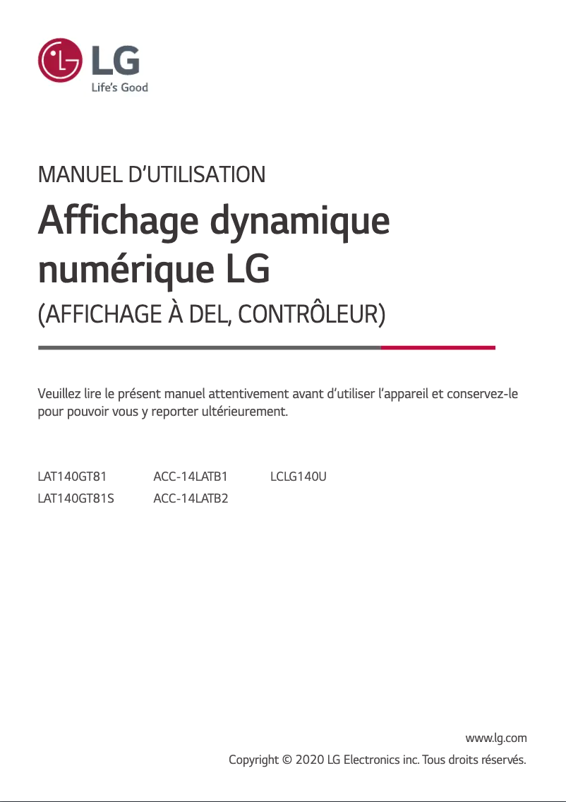 Page n°1 - Manuel utilisateur LG LAT140GT81