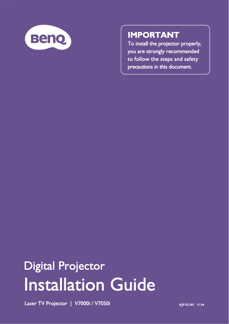 Page n°1 - Guide d'installation BenQ V7000i