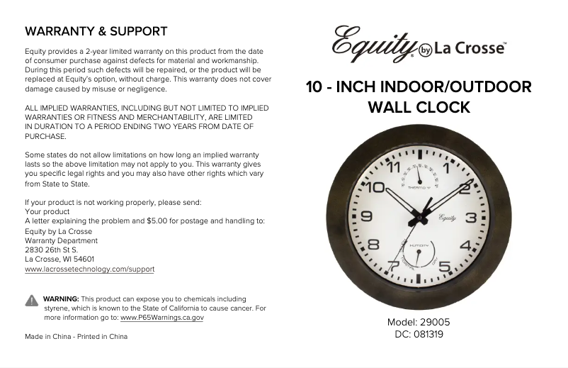 Page 1 de la notice Manuel utilisateur La Crosse Technology 29005