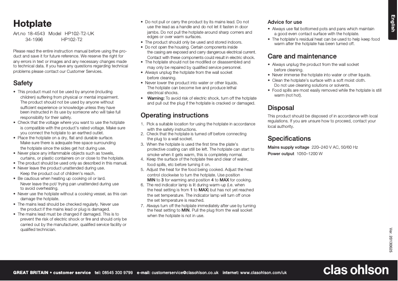 Page 1 de la notice Manuel utilisateur Clas Ohlson HP102-T2