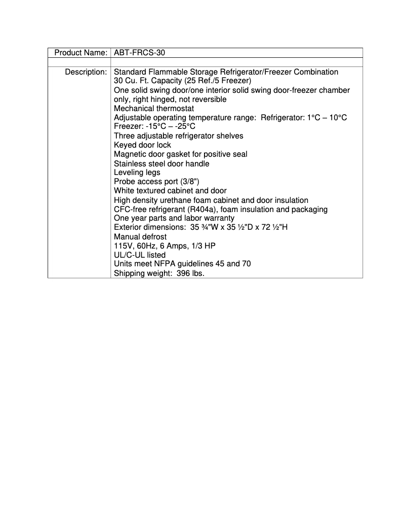 Page 1 de la notice Fiche technique American BioTech Supply ABT-FRCS-30