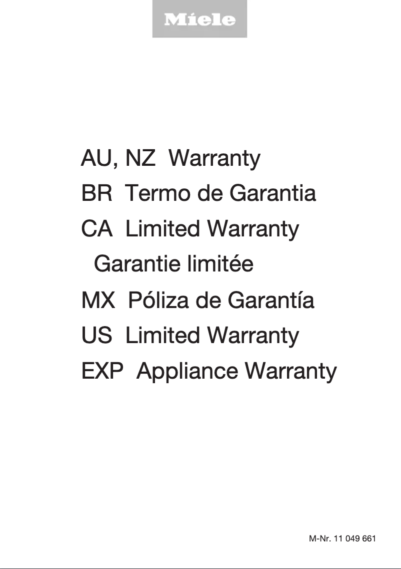 Page 1 de la notice Informations de garantie Miele SEB 217-3