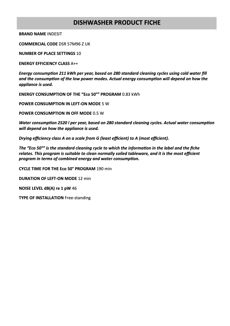 Page 1 de la notice Instructions / montage Indesit DSR 57M96 Z UK