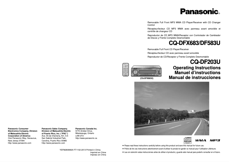 Page 1 de la notice Manuel utilisateur Panasonic CQ-DF583